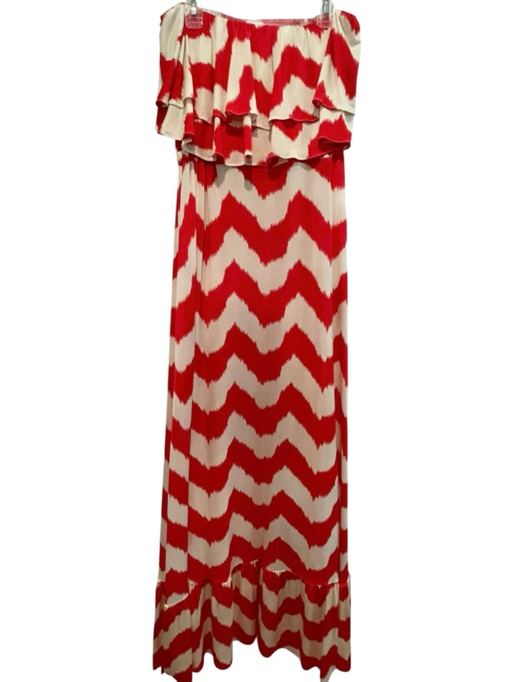 T BAGS LOS ANGELS Strapless Orange/White Chevron Maxi Dress Size M